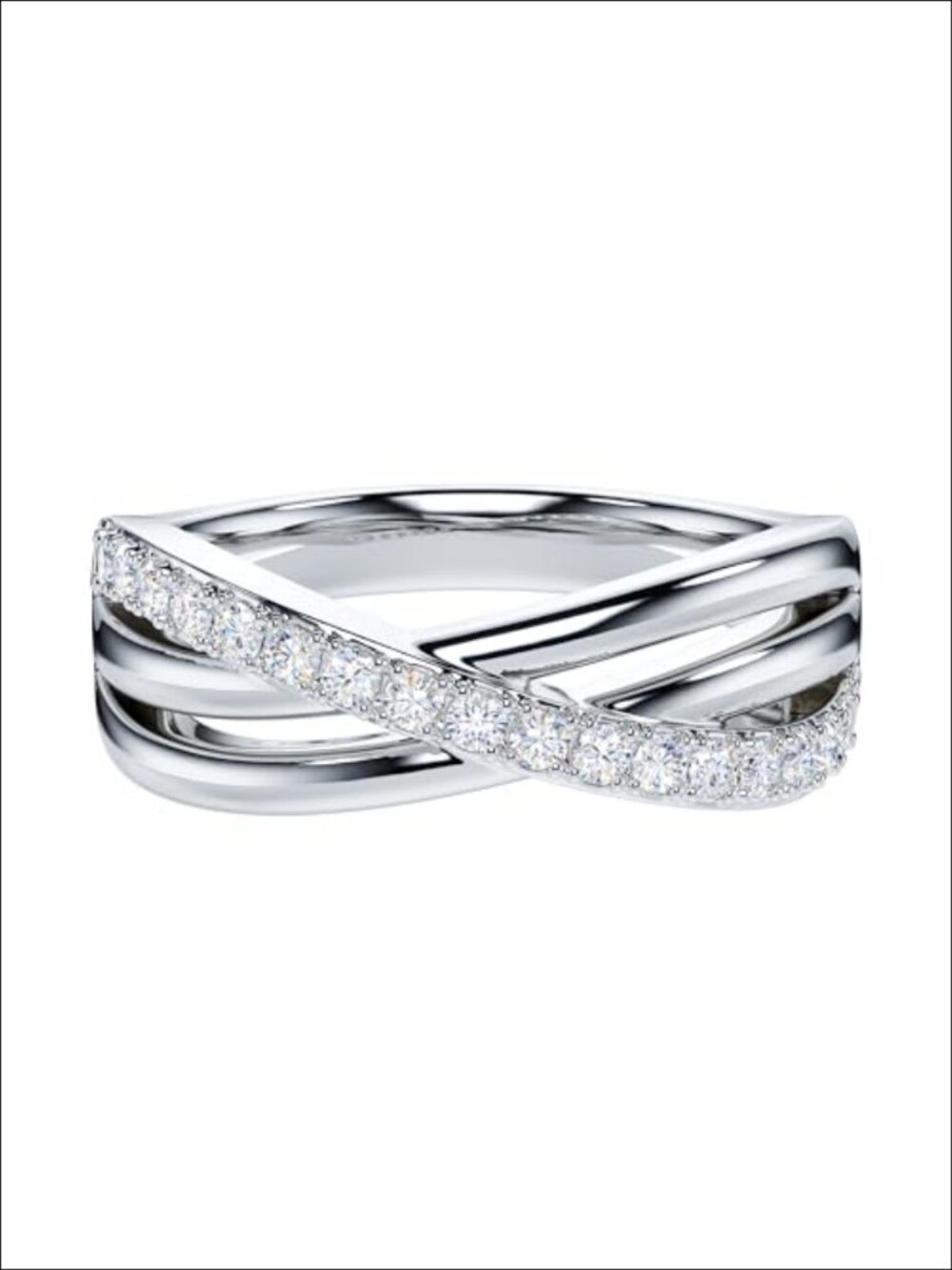 Sterling Silver Crossover Split Shank Wedding Ring Simulated Diamond